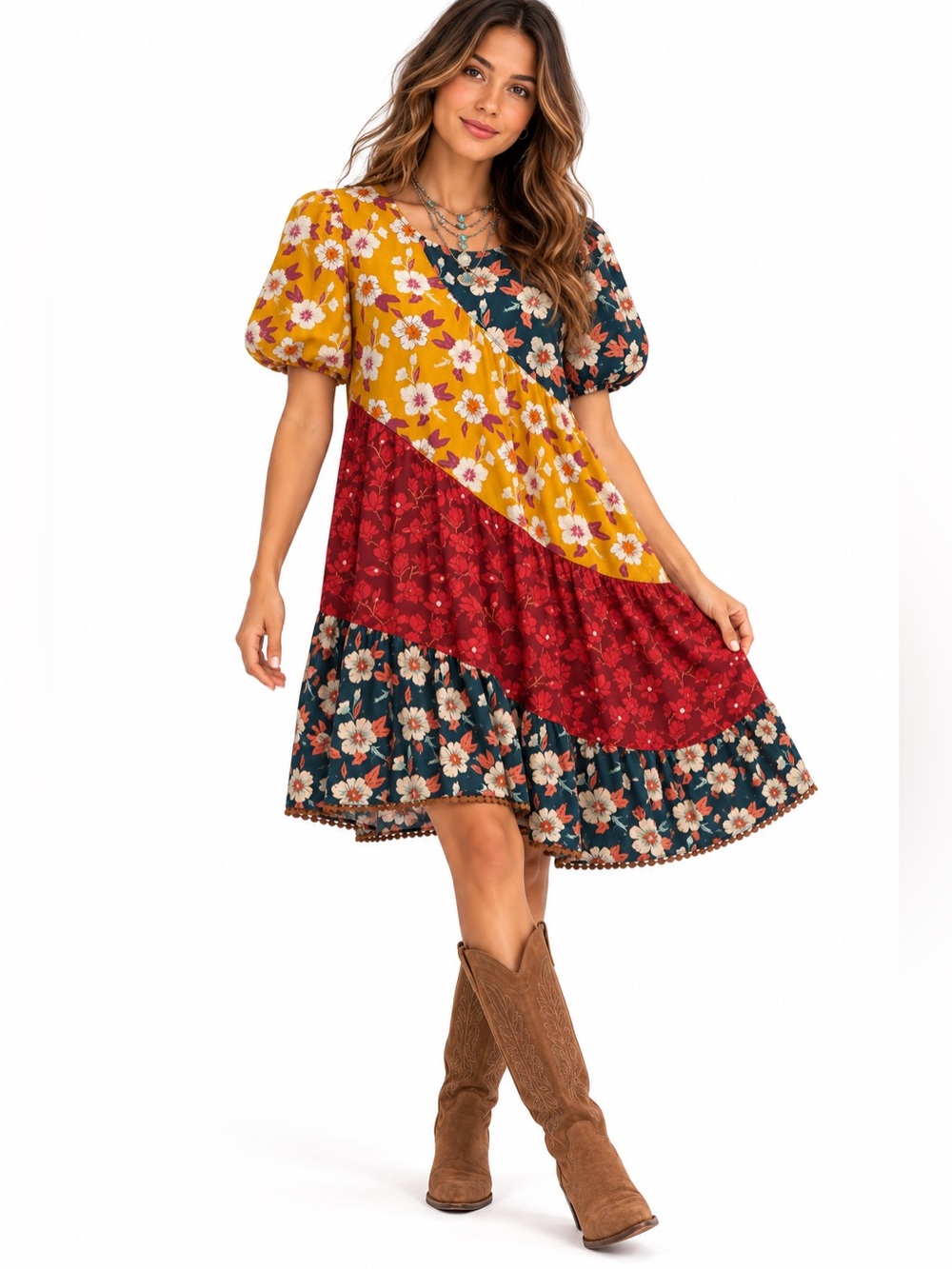 ivy jane Floral Multicolor Patchwork Mini Dress